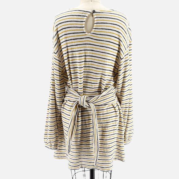 L*Space Striped White Long Sleeve Mini Dress cover up terrycloth swim beach pool - Picture 4 of 9